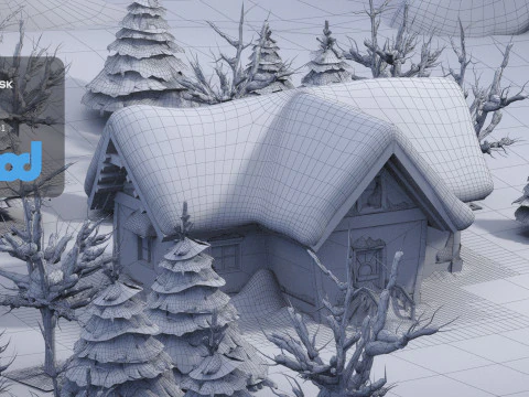 CartoonWinterWoodenHouses 3D Model