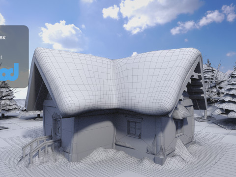 CartoonWinterWoodenHouses 3D Model