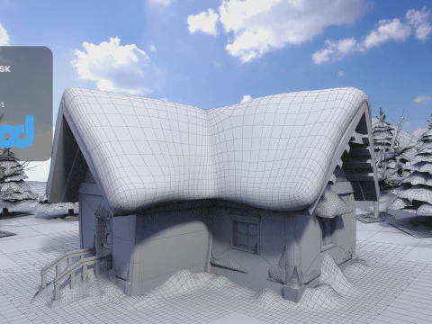 CartoonWinterWoodenHouses 3D Model