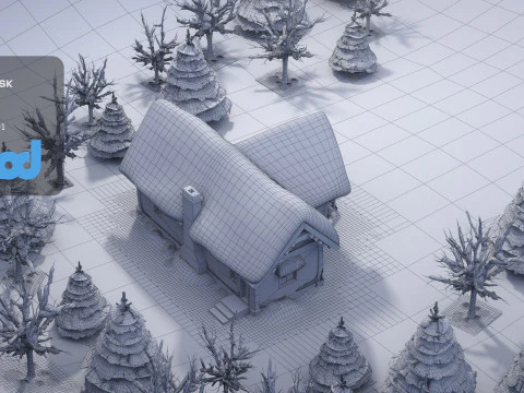 CartoonWinterWoodenHouses 3D Model