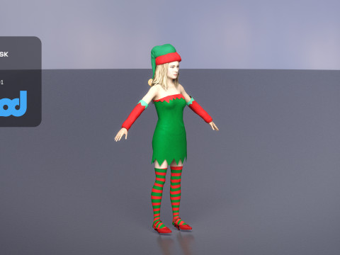 Lady in Christmas Costume 3D Model