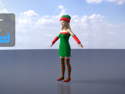 Lady in Christmas Costume 3D Model