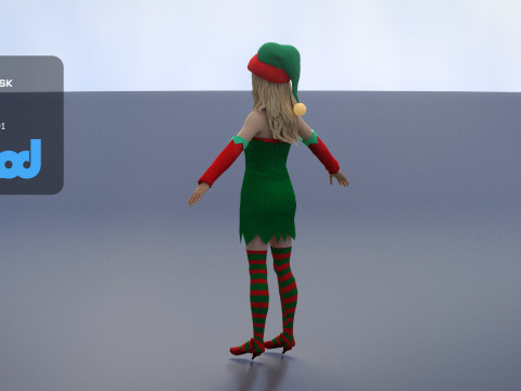Lady in Christmas Costume 3D Model