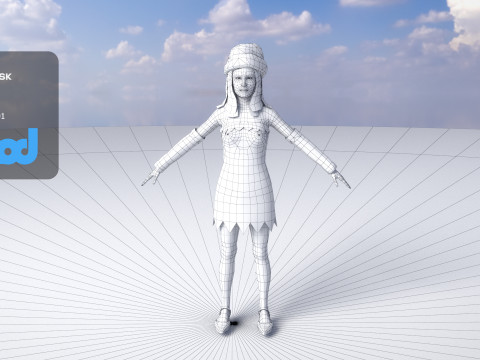Lady in Christmas Costume 3D Model