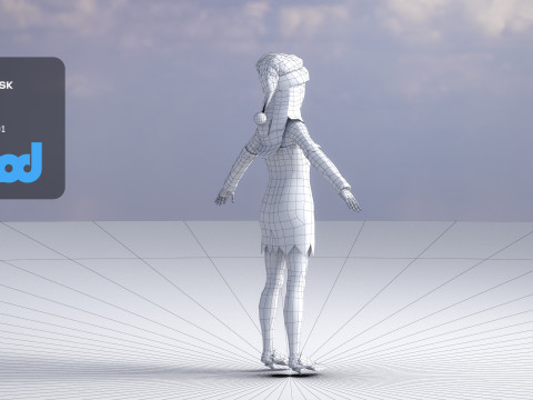 Lady in Christmas Costume 3D Model