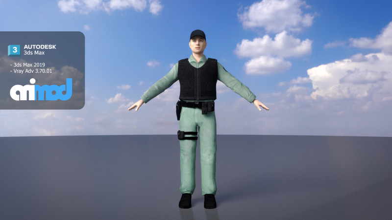 Police Officer 0016 3D Модель .c4d .max .obj .3ds .fbx .stl .blend
