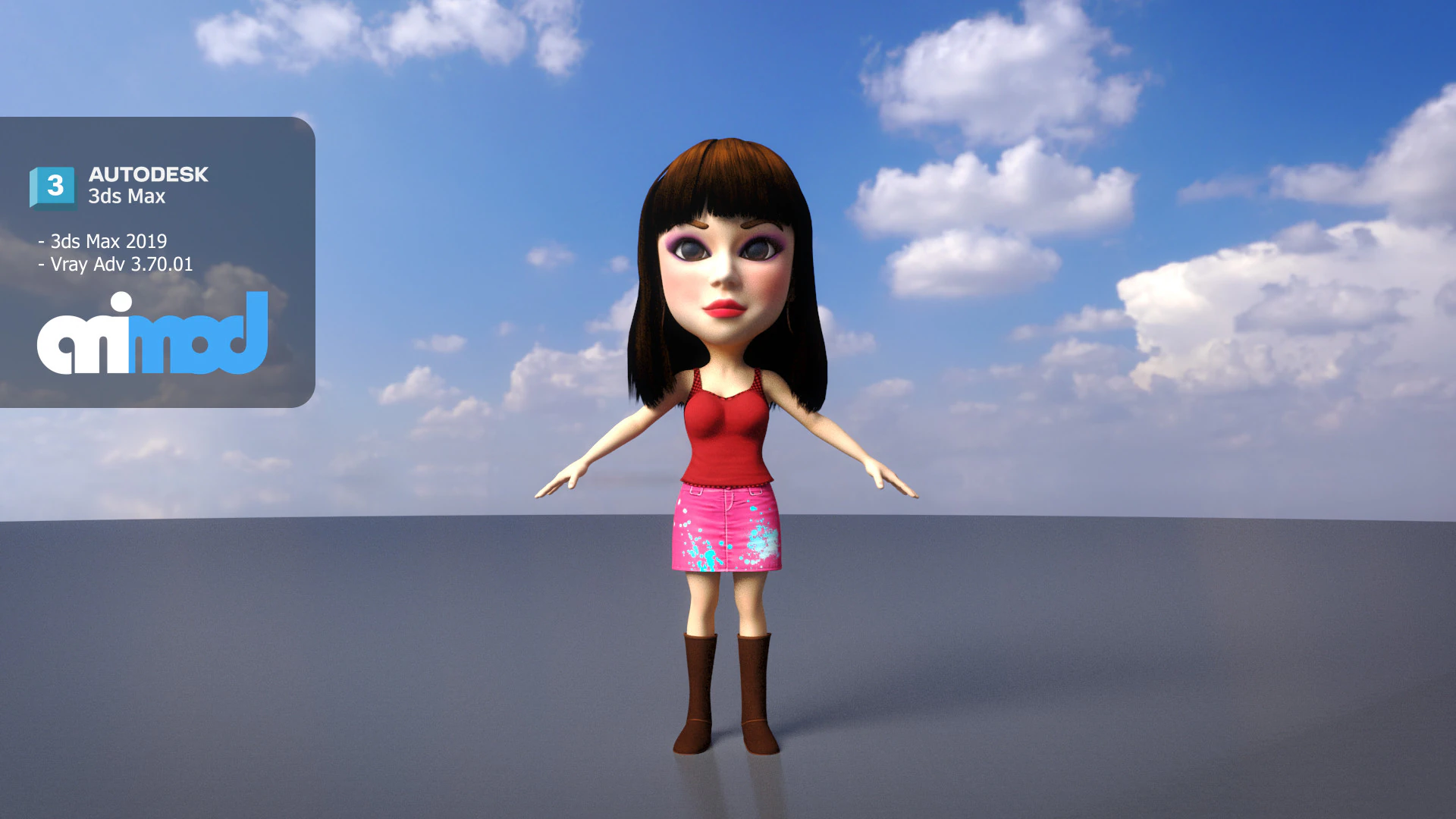 ホットトップと短いスカートの若い女性 3Dモデル .c4d .max .obj .3ds .fbx .stl .blend 
