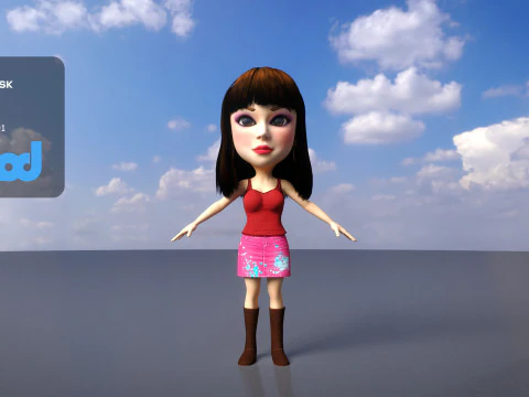 हॉट टॉप और शॉर्ट स्कर्ट में युवा महिला 3D मॉडल