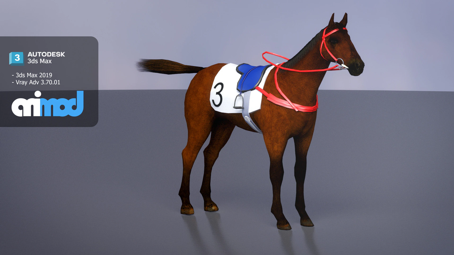 Racing Horse 3D Model .c4d .max .obj .3ds .fbx .stl .blend 