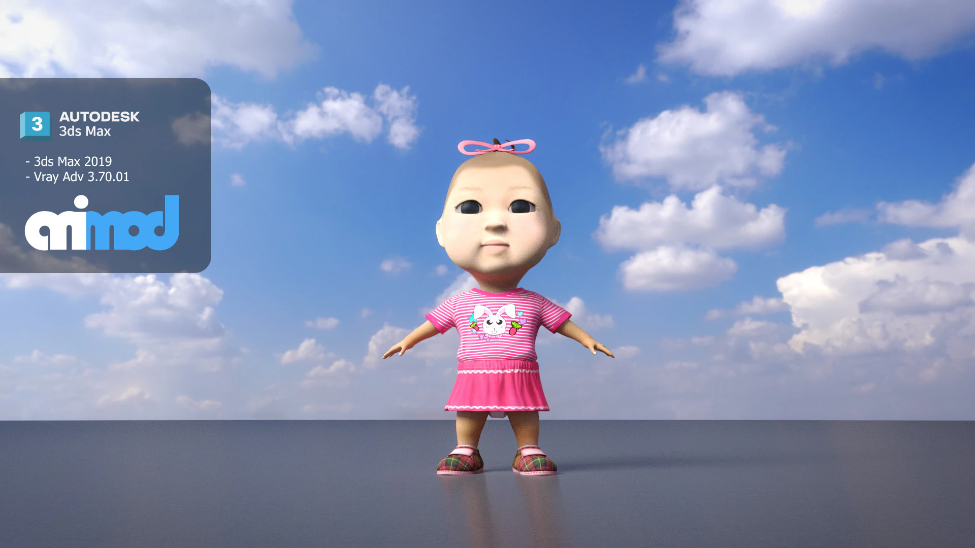 Cute Girl In Pink 3D Model .c4d .max .obj .3ds .fbx .stl .blend 