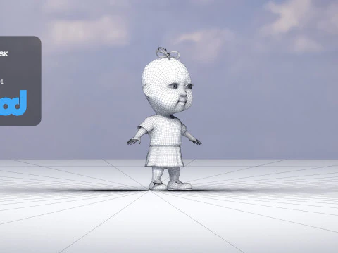 Cute Girl In Pink 3D Model