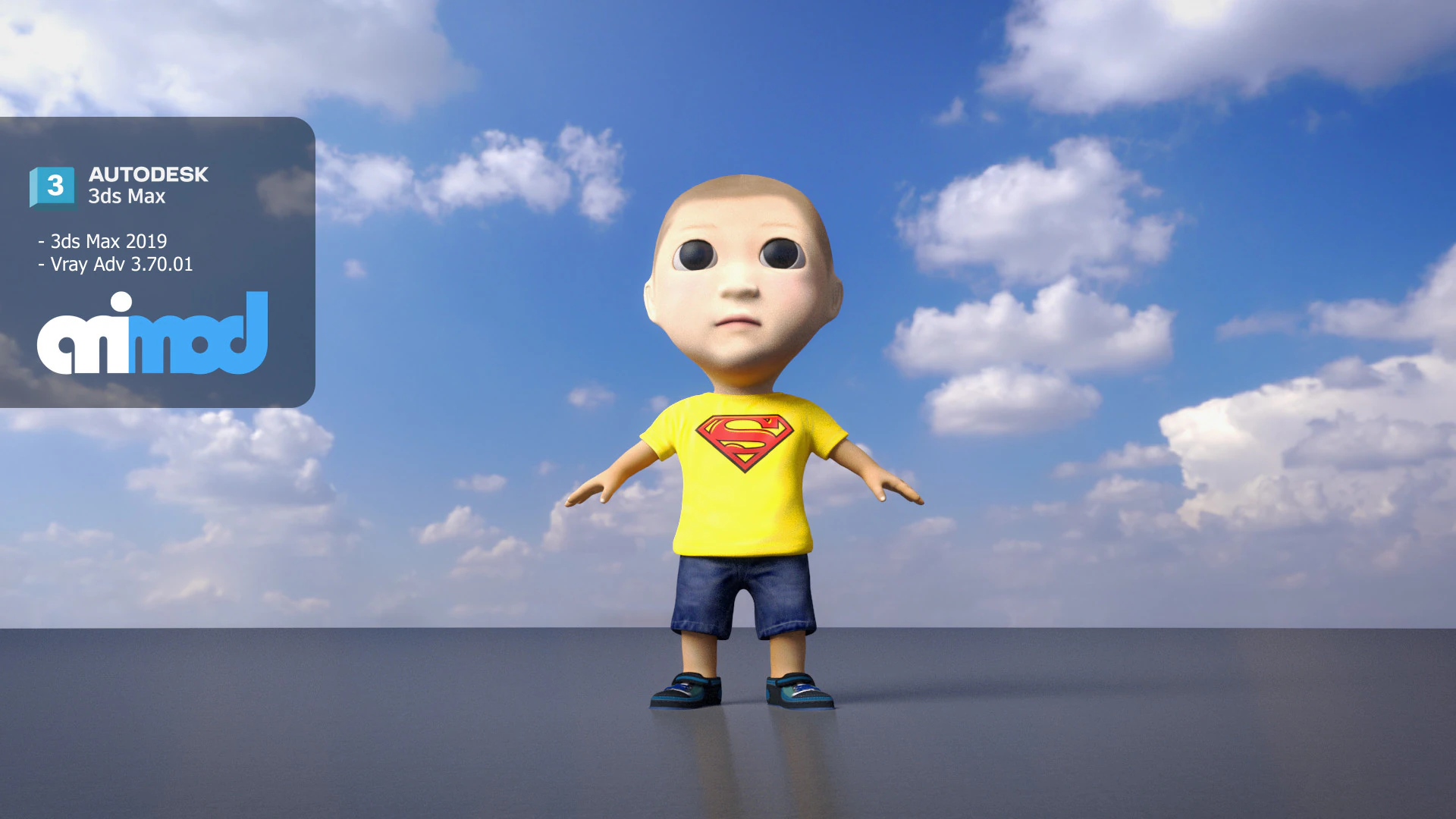 Cute Boy in Yellow Shirt 3D Model .c4d .max .obj .3ds .fbx .stl .blend 
