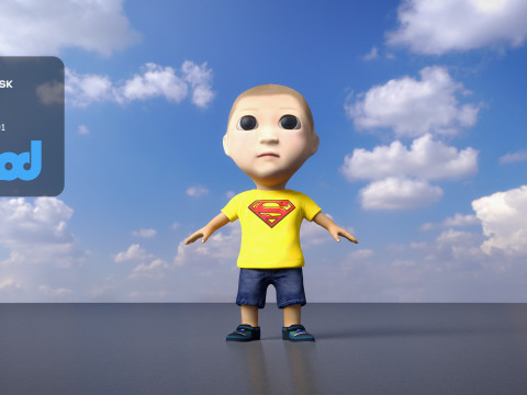 Cute Boy in Yellow Shirt 3D 模型