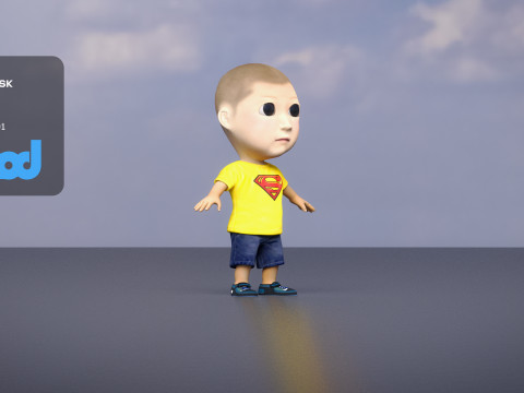 Cute Boy in Yellow Shirt 3D 모델