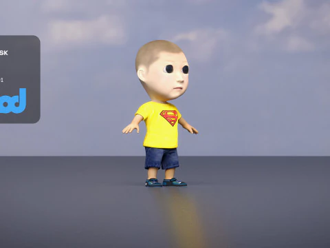 Cute Boy in Yellow Shirt 3D Model