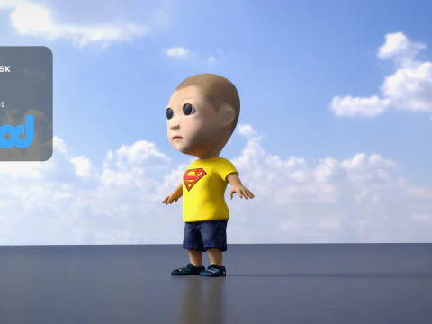 Cute Boy in Yellow Shirt 3D Model