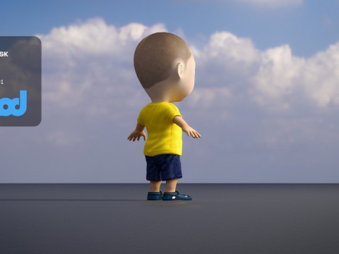 Cute Boy in Yellow Shirt 3D 모델