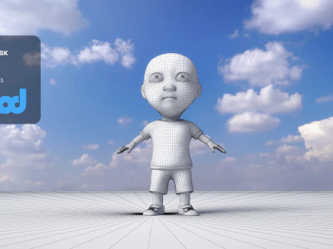 Cute Boy in Yellow Shirt 3D Model