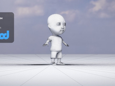 Cute Boy in Yellow Shirt 3D 모델