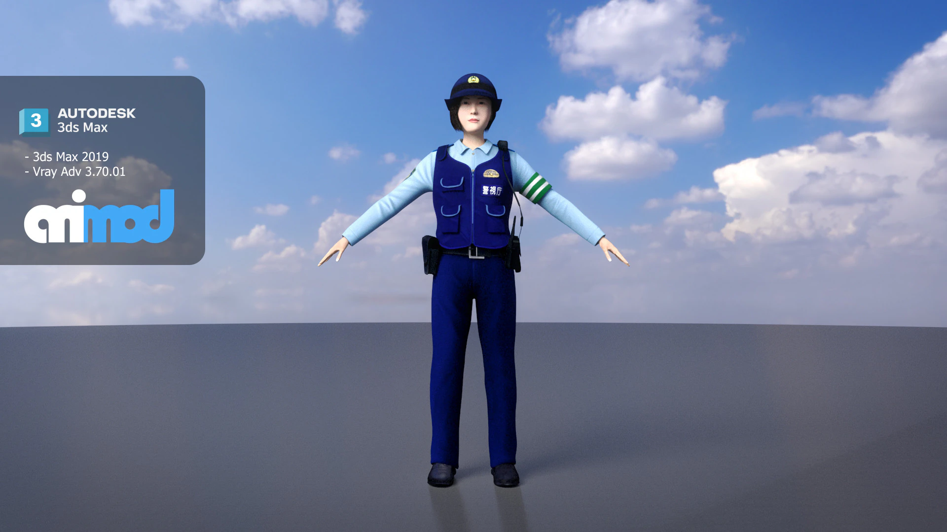 Japanese Police Woman 0002 3D Model .c4d .max .obj .3ds .fbx .stl .blend