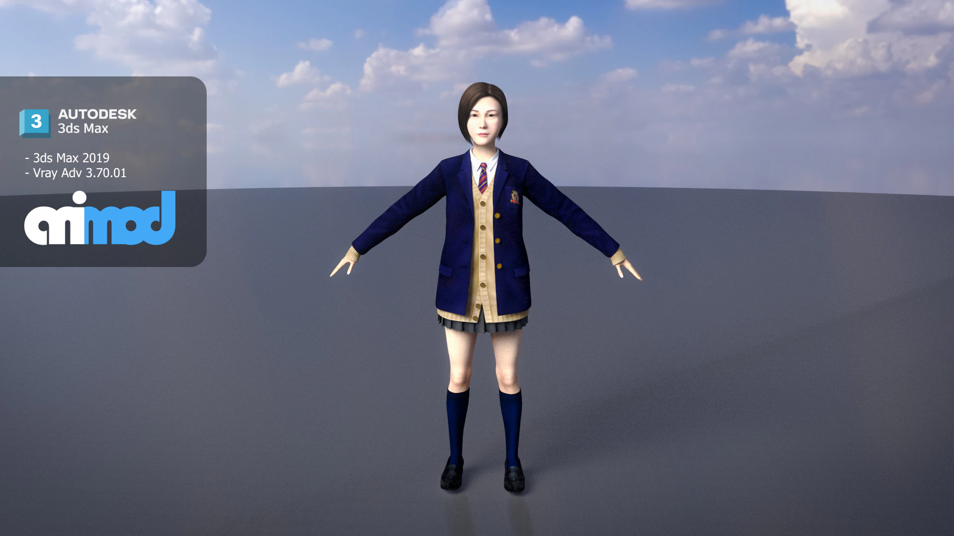 Japanese High School Girl 0001 3D Model .c4d .max .obj .3ds .fbx .stl .blend