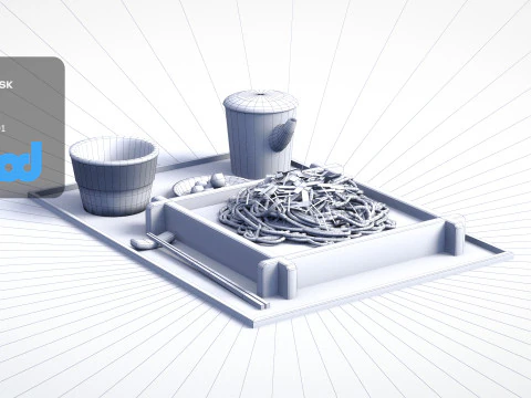 そば定食 3Dモデル