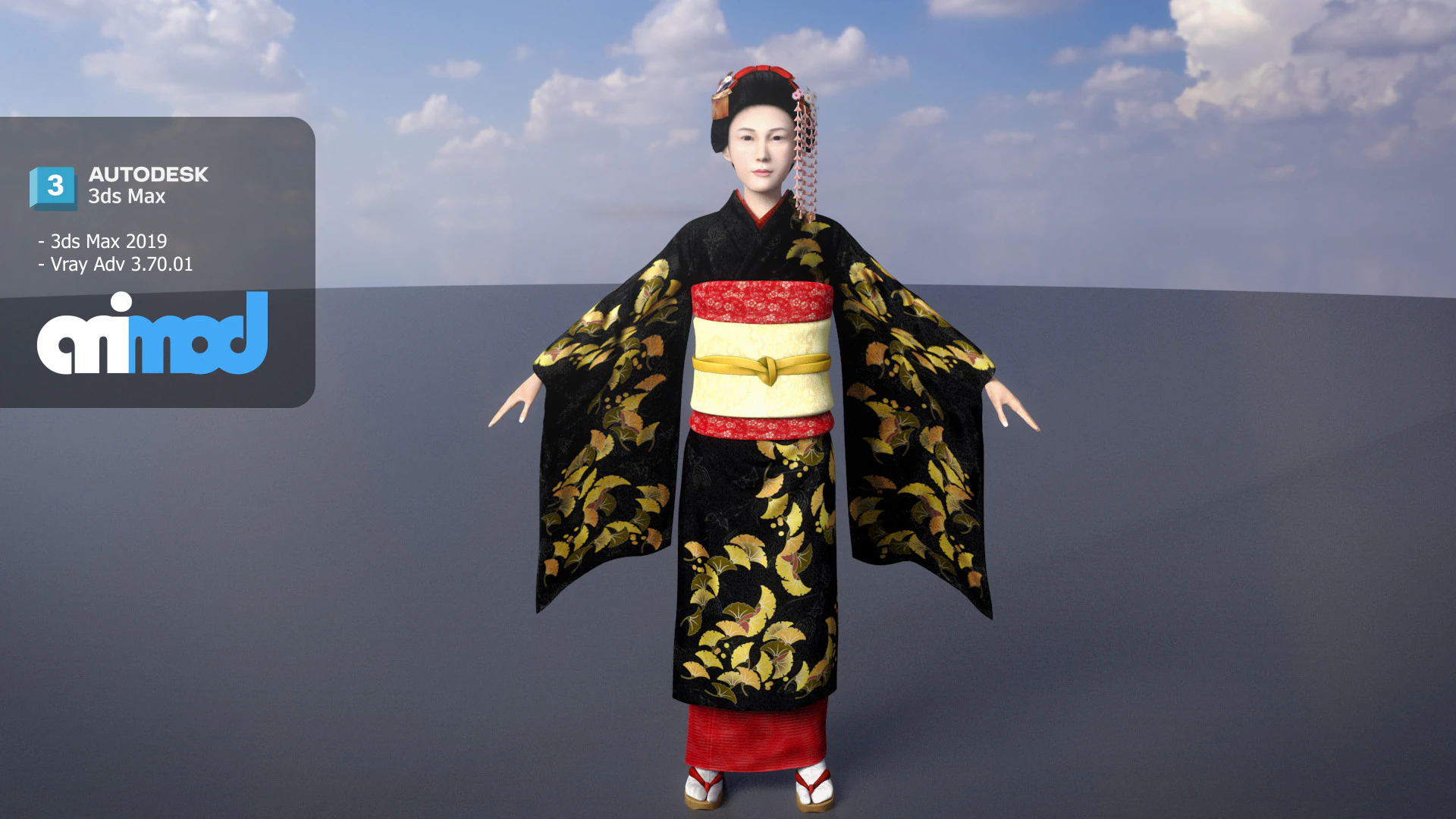 Japanese Geisha 3D Model .c4d .max .obj .3ds .fbx .stl .blend 