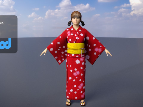 Japanese Girl wearing Yukata 001 3Dモデル