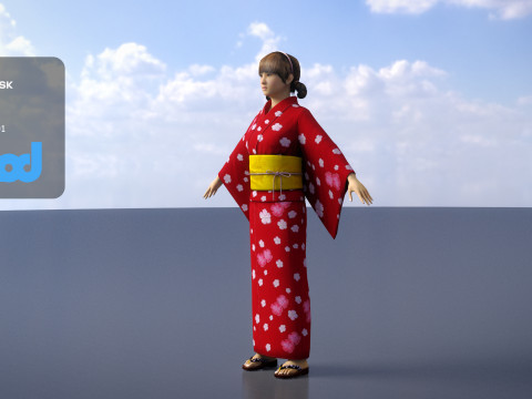 Japanese Girl wearing Yukata 001 3Dモデル