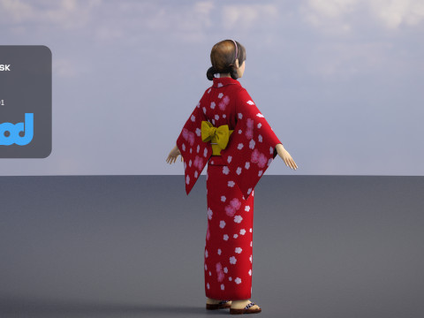 Japanese Girl wearing Yukata 001 3Dモデル