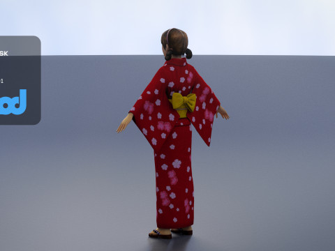 Japanese Girl wearing Yukata 001 3Dモデル