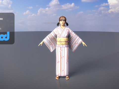 Japanese Casual Summer Kimono Girl White Yukata Girl 3Dモデル