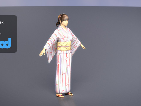 Japanese Casual Summer Kimono Girl White Yukata Girl Modelo 3D