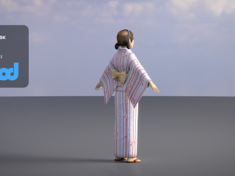 Japanese Casual Summer Kimono Girl White Yukata Girl Modelo 3D