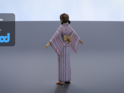 Japanese Casual Summer Kimono Girl White Yukata Girl Modelo 3D