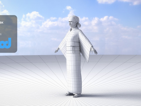 Japanese Casual Summer Kimono Girl White Yukata Girl Modelo 3D