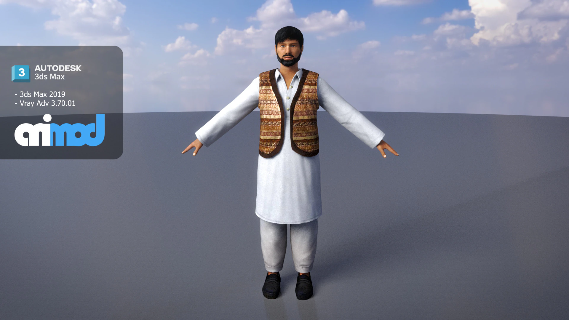 Middle Eastern Bearded Man 3D Model .c4d .max .obj .3ds .fbx .stl .blend 