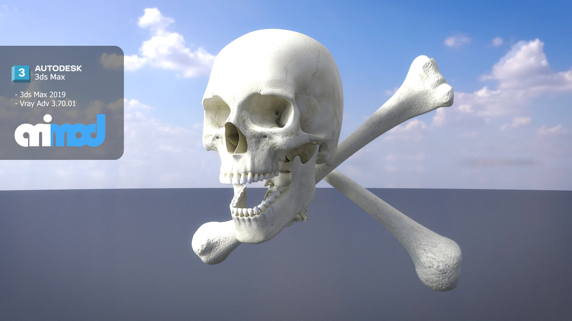Skull Cross Bones 3D Model .c4d .max .obj .3ds .fbx .stl .blend 
