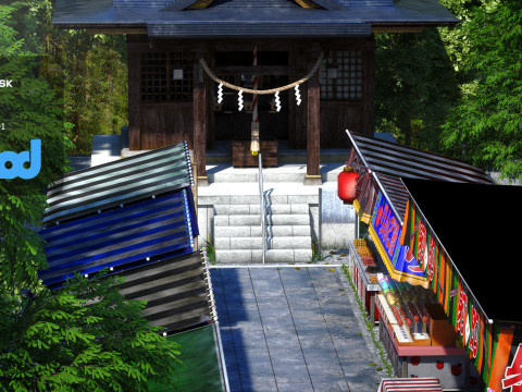 Japan Shrine Temple With Vendors 3Dモデル