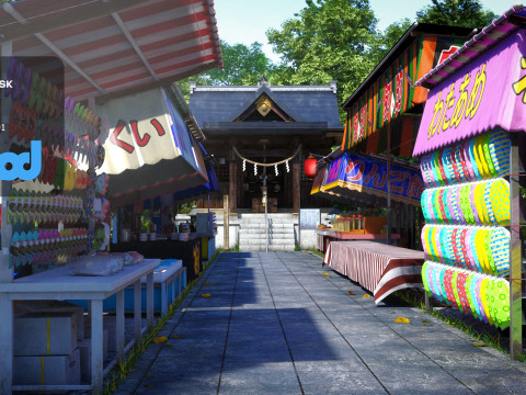 Japan Shrine Temple With Vendors 3Dモデル