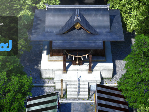 Japan Shrine Temple With Vendors 3Dモデル