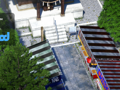 Japan Shrine Temple With Vendors 3Dモデル