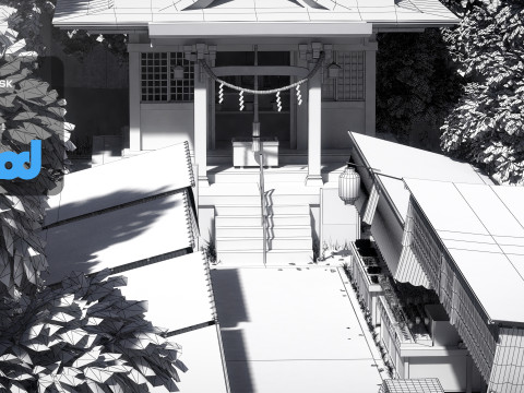 Japan Shrine Temple With Vendors 3Dモデル