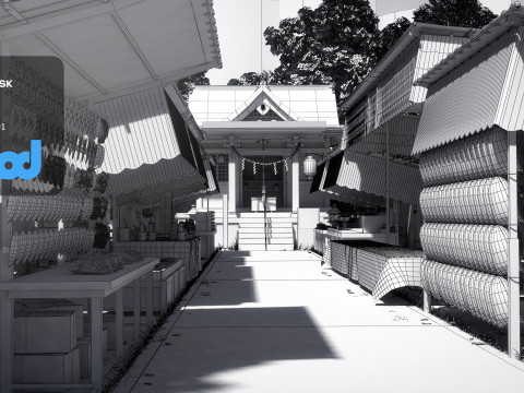 Japan Shrine Temple With Vendors 3Dモデル