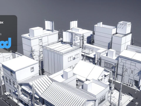 Japanese Residential Street 0001 3D Model