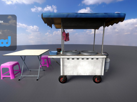 Street Vendor Noodles and Meat Ball Soup 3Dモデル