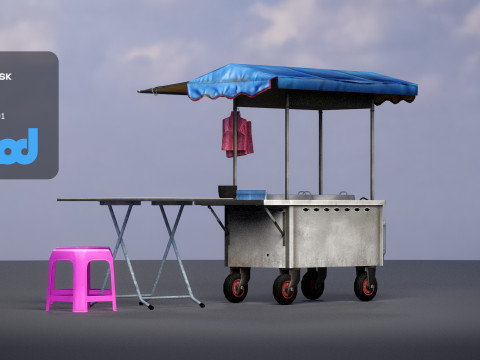 Street Vendor Noodles and Meat Ball Soup 3D Модель