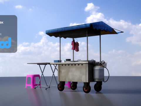 Street Vendor Noodles and Meat Ball Soup 3D Модель