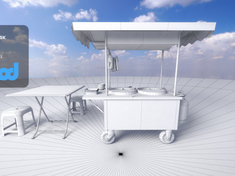Street Vendor Noodles and Meat Ball Soup 3D Модель