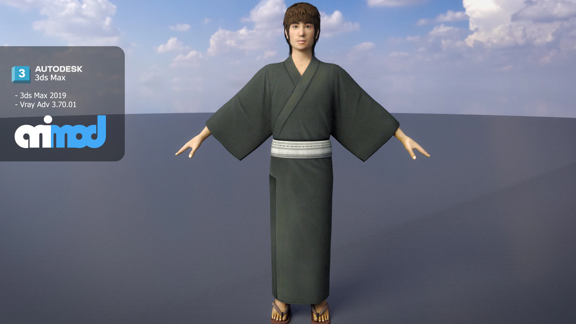 Japanese Boy wearing Yukata 3D Model .c4d .max .obj .3ds .fbx .stl .blend